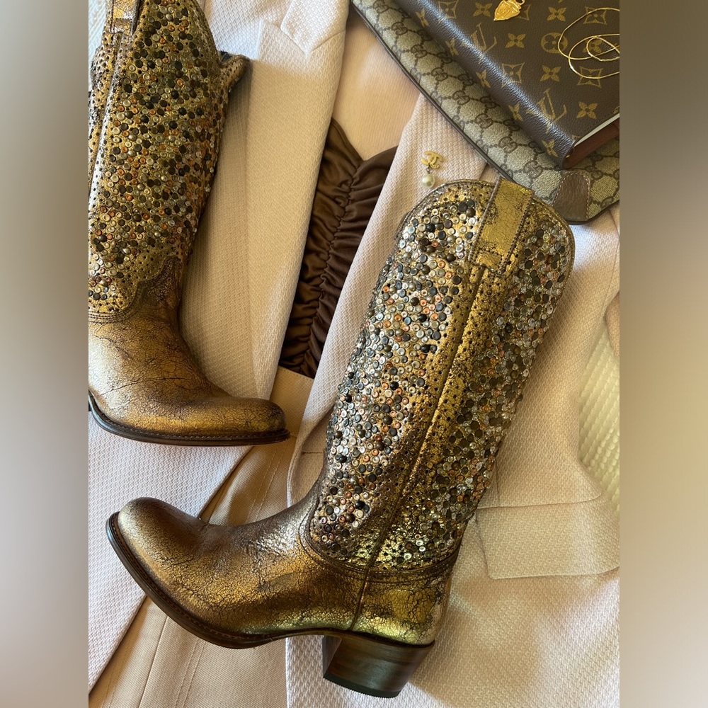 FRYE | Gold Deborah Studded Boots